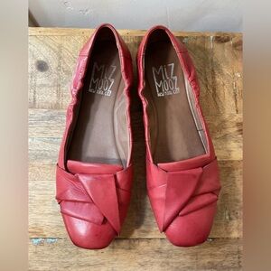 Miz Mooz Red-Salmon Leather Flats with Pleated Detail
